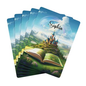 Jeu de cartes personnalisées pour enfants, jeu de cartes de visite personnalisées Magic Castle, amoureux des cartes, cartes à jouer Fantasy Land, cadeau d'anniversaire