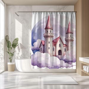 Castle Shower Curtain, Castle in the Clouds Kids Bath Curtain, Bathtub Shower Curtain, Fantasy Curtain, Storybook Curtain