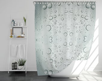 Water Droplet Shower Curtain,  Grey/Green Water Background Shower Curtain, Modern Fun Shower Curtain