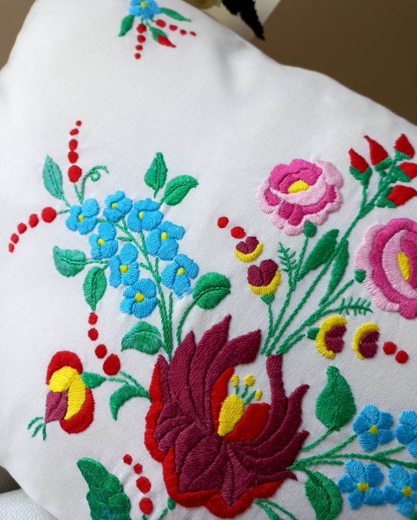 Hand Embroidered Hungarian Kalocsai Pillow - Etsy