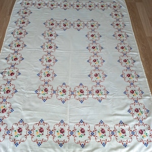Hand embroidered Cross stitch roses tablecloth,