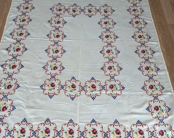 Hand embroidered Cross stitch roses tablecloth,