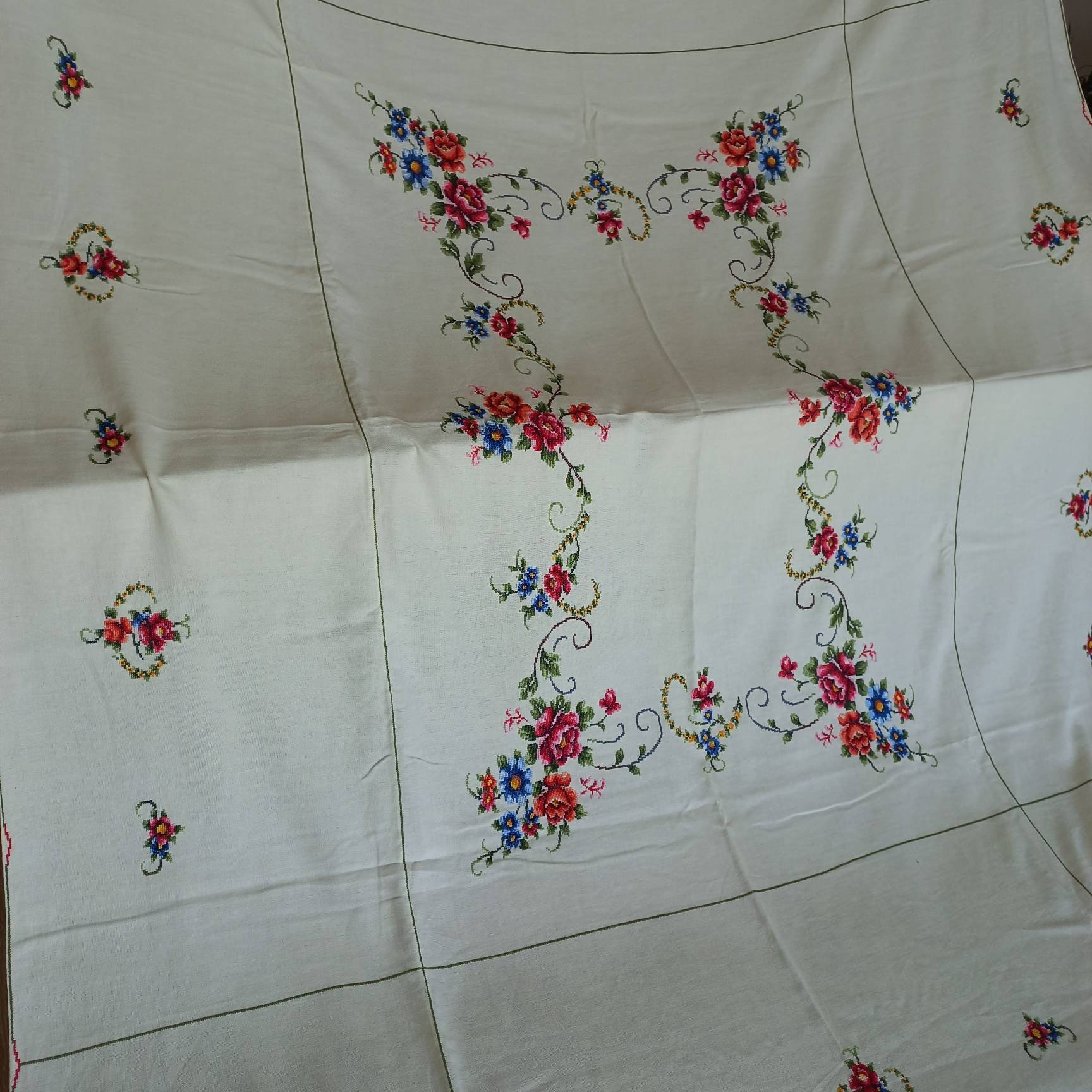 Vintage Hand Embroidered Cross Stitch Tablecloth With 8 - Etsy