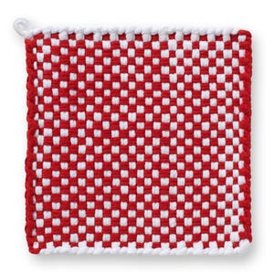 Red and White, Pot holder, Hot Pad, Kitchen ware, Handcrafted potholder, Cotton potholder, Cotton Hot pads, looms and loops potholders