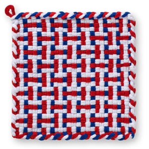 Red White & Blue, Pot holder, Hot Pad, Kitchen ware, Handcrafted potholder, Cotton potholder, Cotton Hot pads,  looms and loops potholders