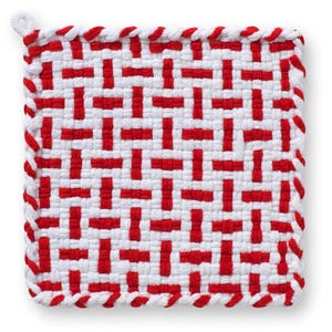 Candy Cane White, Pot holder, Hot Pad, Kitchen ware, Handcrafted potholder, Cotton potholder, Cotton Hot pads, looms and loops potholders