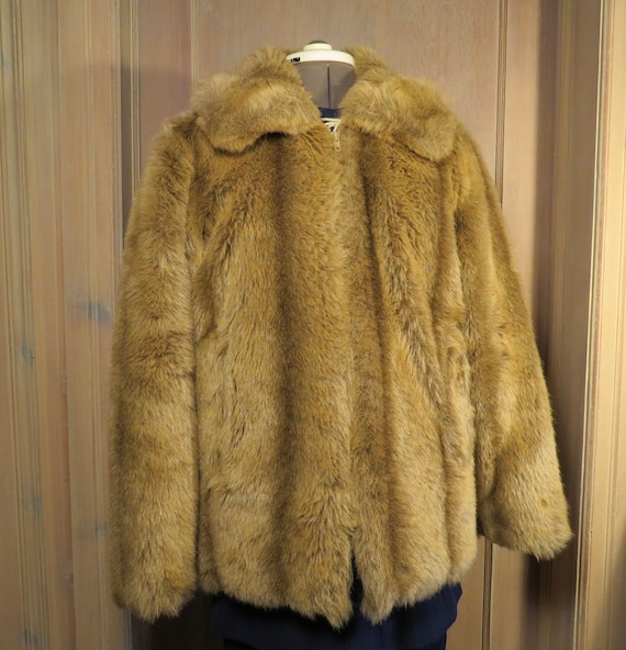 Vintage 1980s Women's Faux Fur Coat, Fake Fur Coat