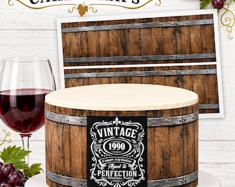 Edible Barrel Wine cake wraps. Vintage Whiskey Cake topper Edible Wraps.