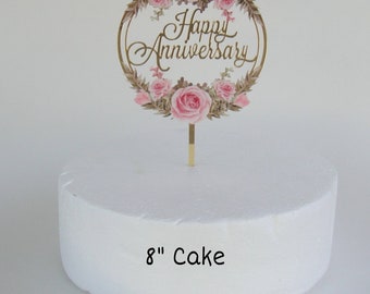 Anniversary Cake Topper Acrylic Golden Non Edible Cake Topper. No personalized.
