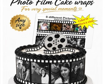Photo film strips Personalized Edible icing Sheet Cake Topper Aniversary, Wedding, Birthday Photo cake Edible film strips. Uncut.