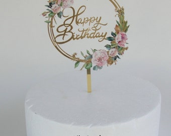 Birthday Cake Topper Acrylic Golden Birthday Non Edible Cake Topper. No personalized.