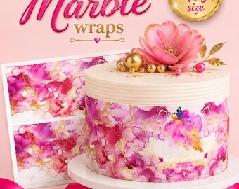 Edible Hot Pink Marble Cake Wraps. Icing frosting sugar sheet. Edible cake topper. UN-CUT
