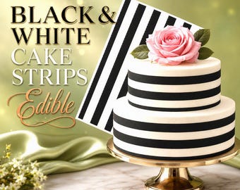 Edible Black and White strips cake wraps icing Frosting sugar sheet cake topper.