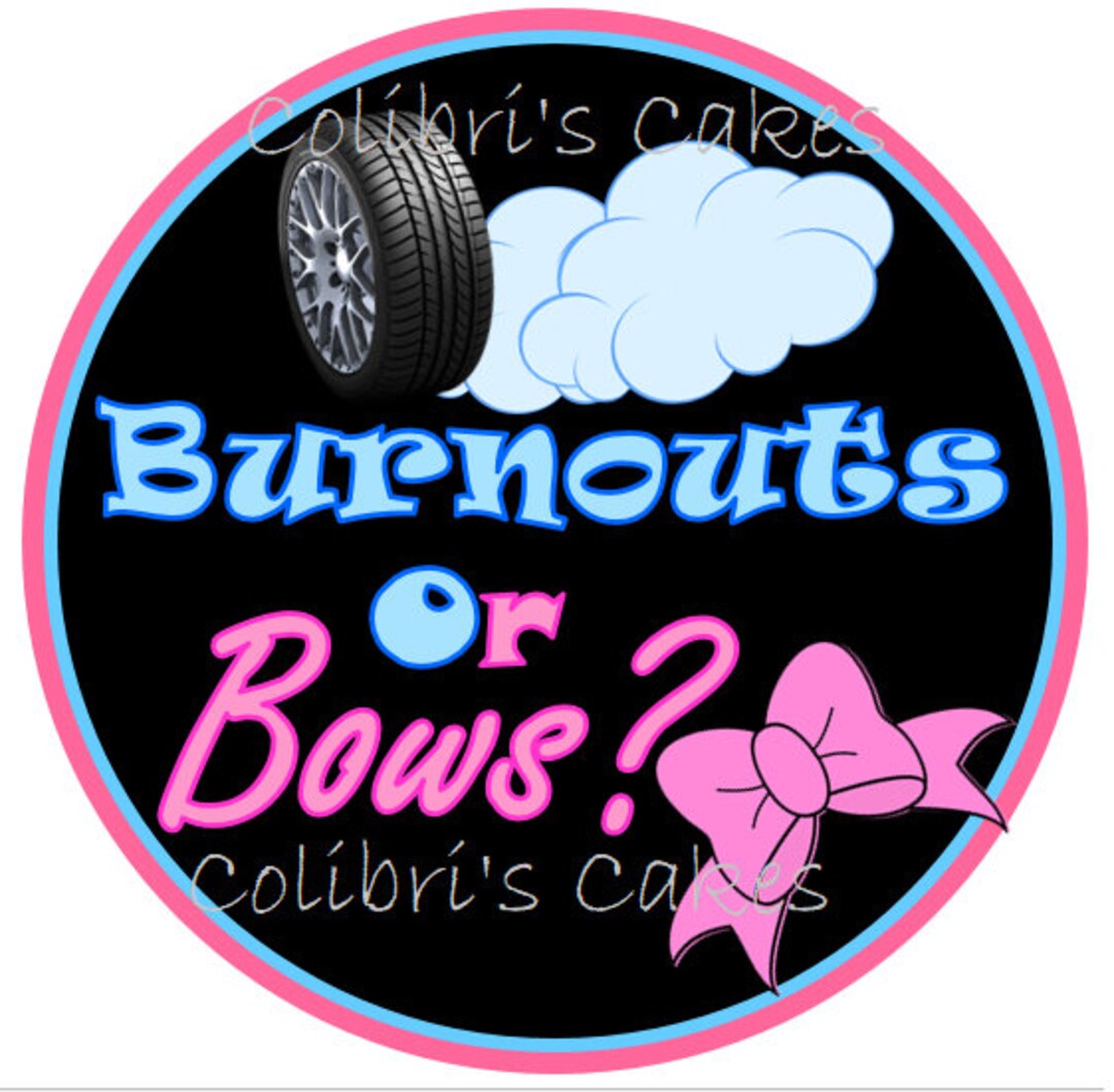 Burnouts or Bows Gender Reveal Cake Topper Edible Sugar Icing Sheet