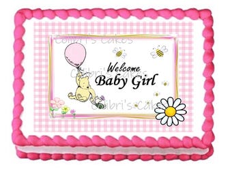 Winnie the pooh baby girl Edible cake topper Icing frosting sugar sheet