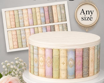 Edible Book Spine cake wraps. Bookshelf Edible wraps. Book Lovers Cake wraps.