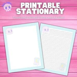 Papel de papelería imprimible de estilo gótico pastel / Papel de papelería imprimible de estilo kawaii / Papel de notas imprimible / Papel de carta digital / Descarga instantánea