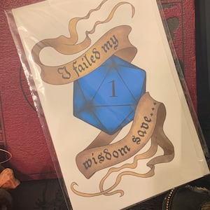 Cartão de felicitações DnD | D&D sabedoria salvar D20 Dungeons Dragons Nerdy falha crítica presente para nerd presente para namorado presente para jogador presente para DM