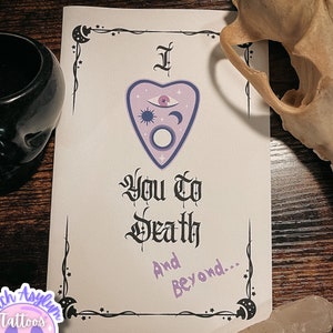 Ich liebe dich bis zum Tod Grußkarte | Planchette Valentines Geburtstag Planchette Gothic Planchette Gothic Planchette Ouija Brett Gespenster Liebe