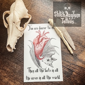 Bat Heart greeting Card | hand drawn personalized goth Anniversary valentines birthday special gift love anatomical hearts gothic spooky