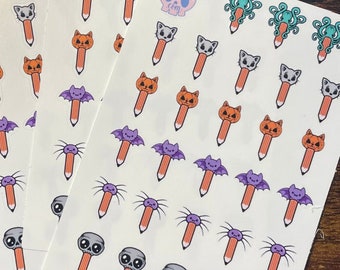Pencil sticker sheet | spooky planner stickers, Skull stickers, Goth journal stickers, Halloween study stickers, cute teacher stickers,