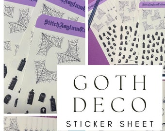 Goth sticker sheet | bullet journal planner organizer Goth cemetery bat bats stickers tombstone spooky gothic horror spooky deco Moon