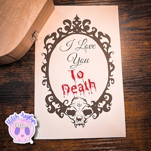 Love greeting Card | hand drawn love you to death Anniversary valentines birthday special gift love goth card personalized horror