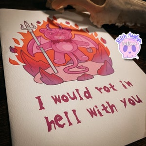de voeux personnalisée ours du diable | dessinés à la main anniversaire saint valentin cadeau spécial anniversaire amour cadeaux goth saint valentin horreur humour noir