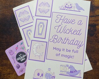 Pastel Witch Bday Card / Tarjeta de cumpleaños Witchy Pastel goth cumpleaños Tarjetas de felicitación Cute kawaii púrpura Spooky magic regalos regalo malvado mágico