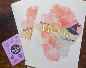 Wicked Witch Bday Card / Witchy birthday card Spooky goth birthdays Tarjetas de felicitación Lindo kawaii acuarela magia regalos regalo mágico oeste