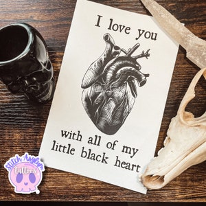 Black Heart greeting Card | hand drawn Anniversary valentines birthday special gift love Anatomical heart goth gifts valentine emo dark