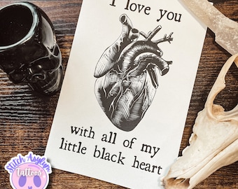 Tarjeta de felicitación del Corazón Negro / dibujado a mano Aniversario San Valentín cumpleaños regalo especial amor Corazón anatómico regalos góticos San Valentín emo oscuro