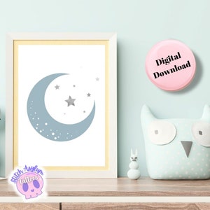 Neutral Moon and Stars Print - Neutral Nursery Decor - PRINTABLE Wall Art - Boho baby room Decor - Baby Shower Gift - DIGITAL DOWNLOAD