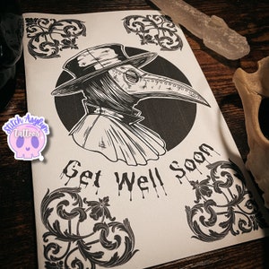 Plague Doctor Greeting Card | hand drawn Goth get well card sick sickness injury healing get well soon card gothic gifts care package