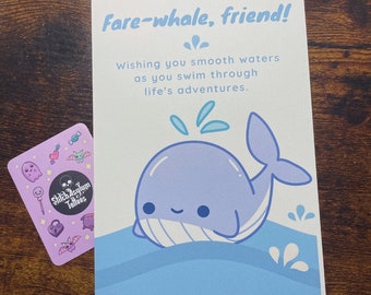 Tarjeta de despedida / agua de ballena linda tarjeta de felicitación regalo de despedida para un amigo que se muda regalo que viaja dejando el trabajo divertido adorable jubilación