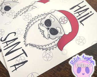 Hail Santa Card | Gothic Christmas gift - Goth Xmas gifts - Dark humor greeting cards - funny holiday card - Santa Clause - Krampus