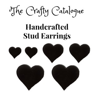 May include: Six black heart-shaped stud earrings. The earrings are handcrafted and come in different sizes.