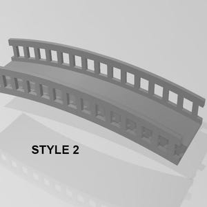 May include: A gray, arched bridge with a railing made of vertical bars. The bridge is labeled "STYLE 2".