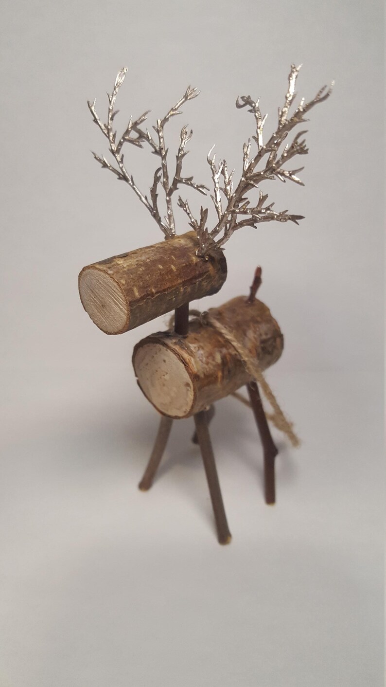 Rustic Handmade Natural Birch Wood Reindeer Ornament 4 Styles Etsy