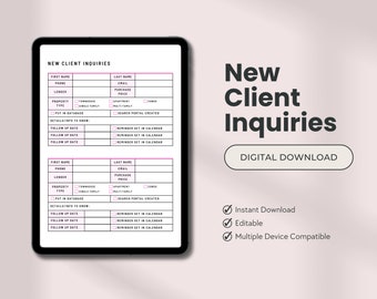 Real Estate New Client Tracker Digital Download Tool for Realtors