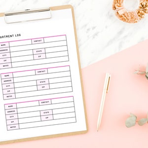 Real Estate Apartment Log Tracker and Planner Digital Download Tool for Realtors