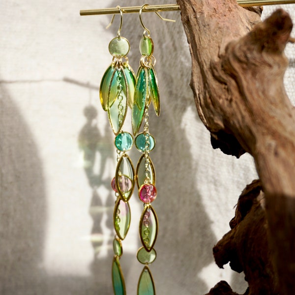 a kelp strand | suncatcher earrings | 14k gold-filled ear wires | lightweight statement jewelry | clip-on options available