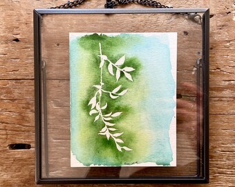 hanging branch original painting | negative line watercolor sketch | botanical study