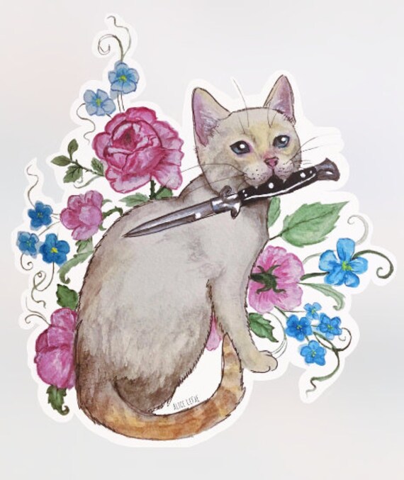 Switchblade Cat Vinyl Sticker glossy waterresistant kitten Etsy