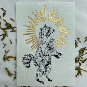 Enlightened Raccoon Art Print | gold accents