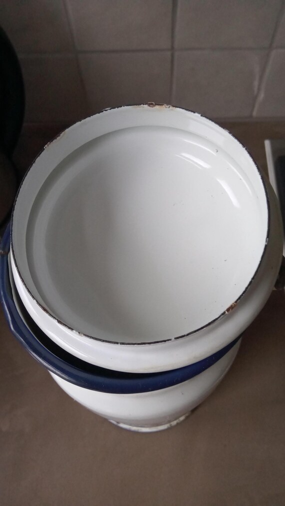 Enamel Milk Jug With Handle in White/blue. - Etsy Ireland Enamel Milk Jug With Handle in White/blue. - Etsy Ireland