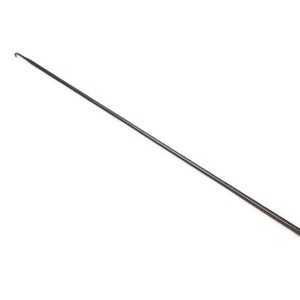 May include: A long, thin, silver crochet hook with a hook at one end.