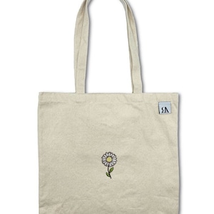 Embroidered Daisy Cotton Tote Bag