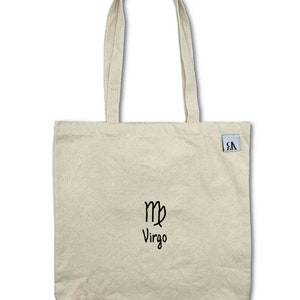 Embroidered Virgo Zodiac / Astrology Cotton Tote Bag Beige