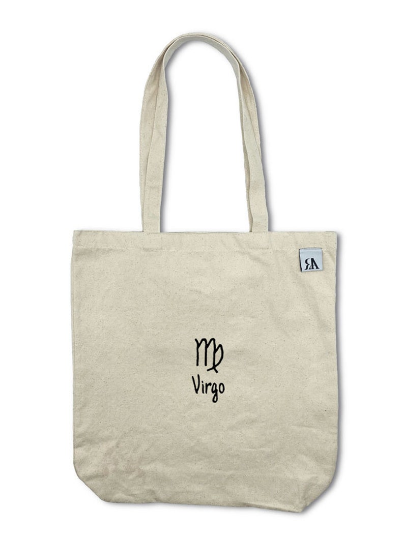 Embroidered Virgo Zodiac / Astrology Cotton Tote Bag Beige